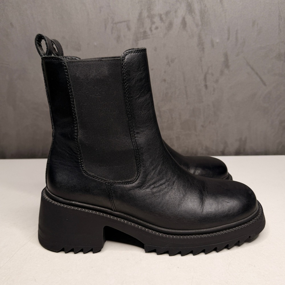Steve Madden Garth Chelsea Boots Womens 9 Black Leather Lug Sole Platform Block